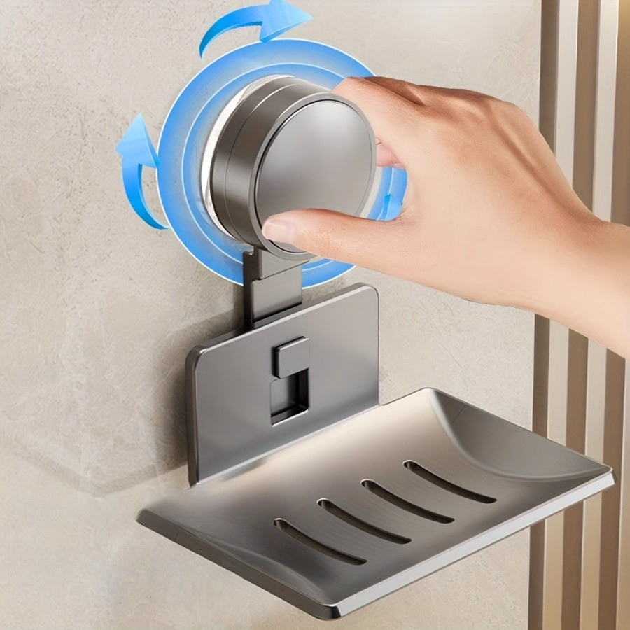 Modern Gray Metal Soap Holder with Suction Cup Mount