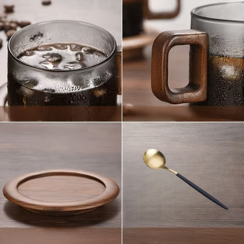 Conjunto de Xícaras de Café com Pires e Cabo de Madeira