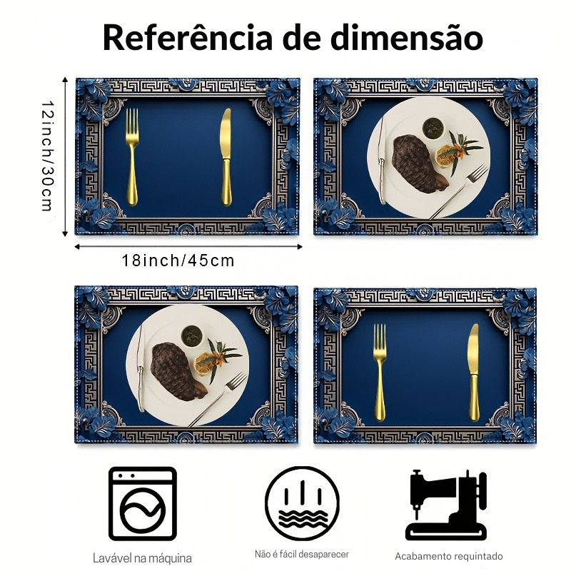 Jogo Americano Linho Floral Azul