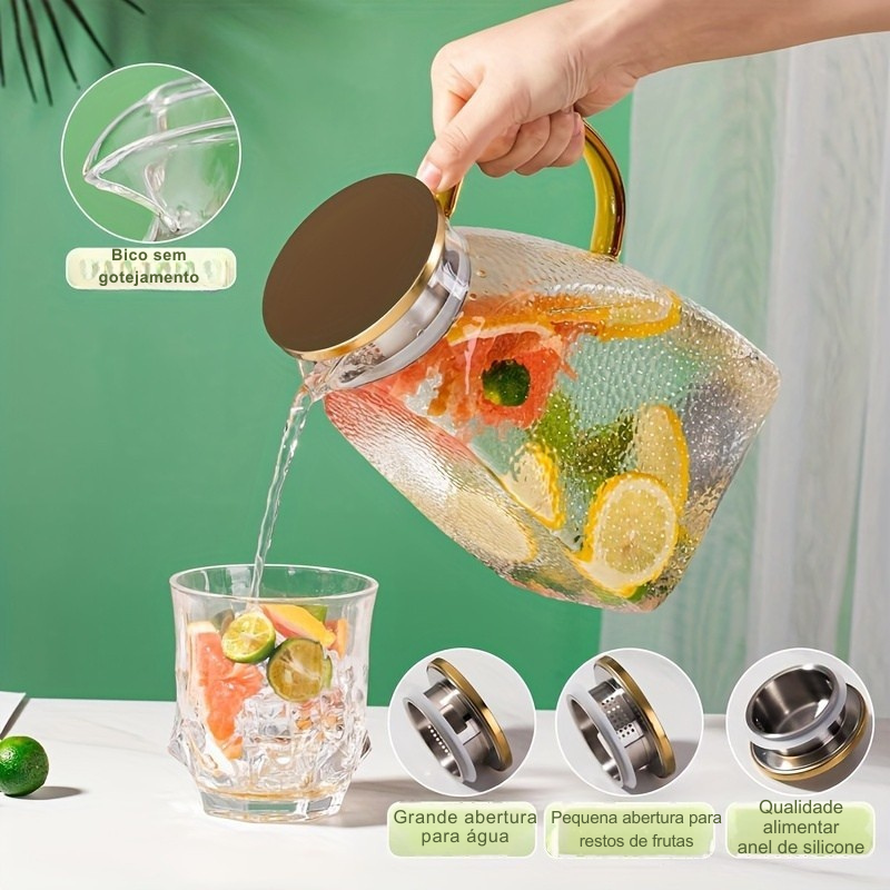 Jarra de Vidro 1,8L com Tampa e Bico