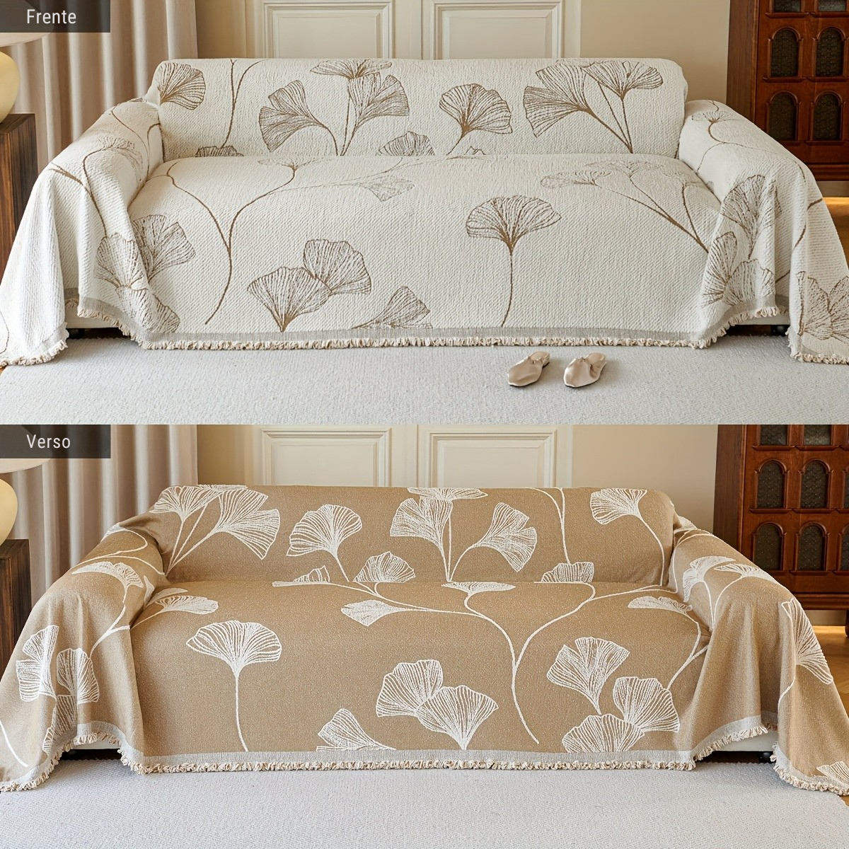 Capa de Sofá Plush Outono Design Floral Geométrico