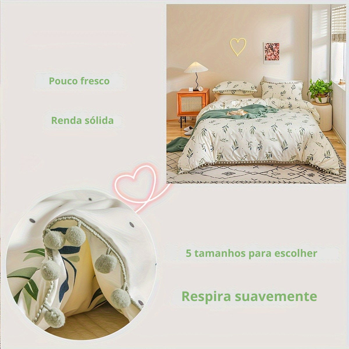 Jogo de Cama Floral com Pompons Delicados