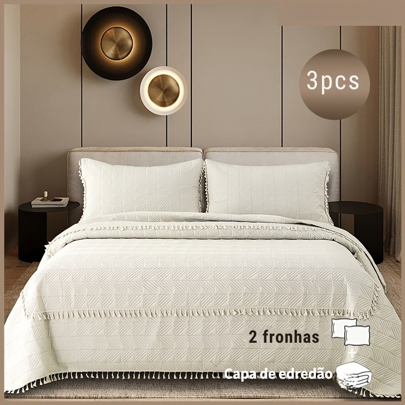 Cobre-Leito Quadrado com Tassel Macio