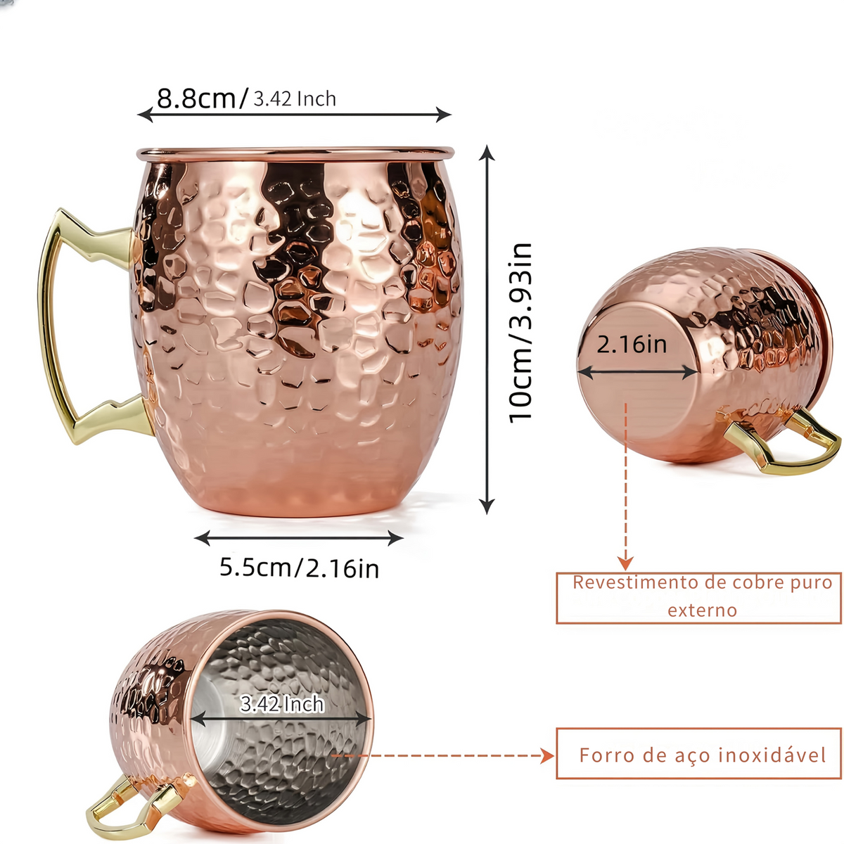 Conjunto Canecas Moscow Mule em Cobre Martelado