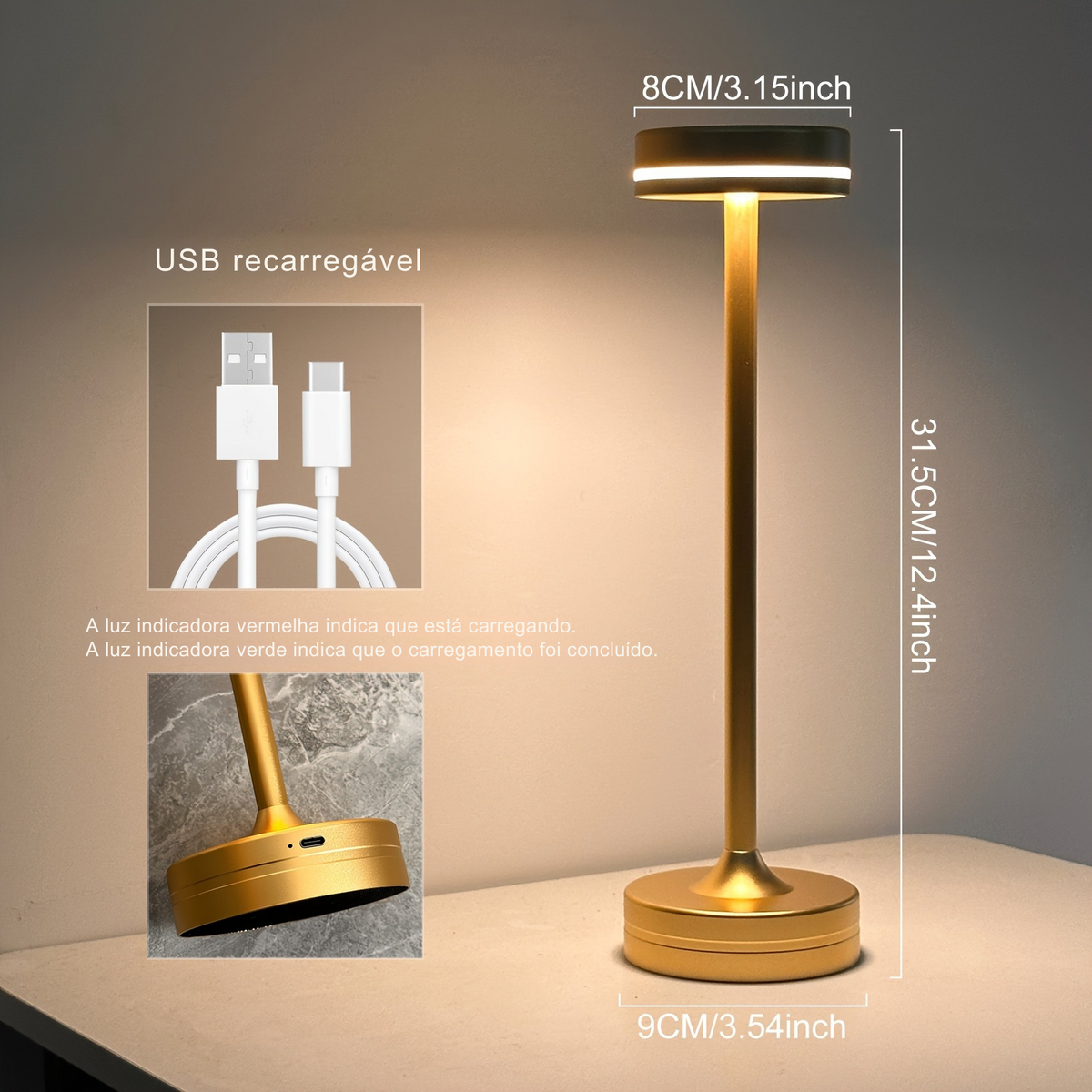 Luminária de Mesa Touch Iluminação 3 Cores