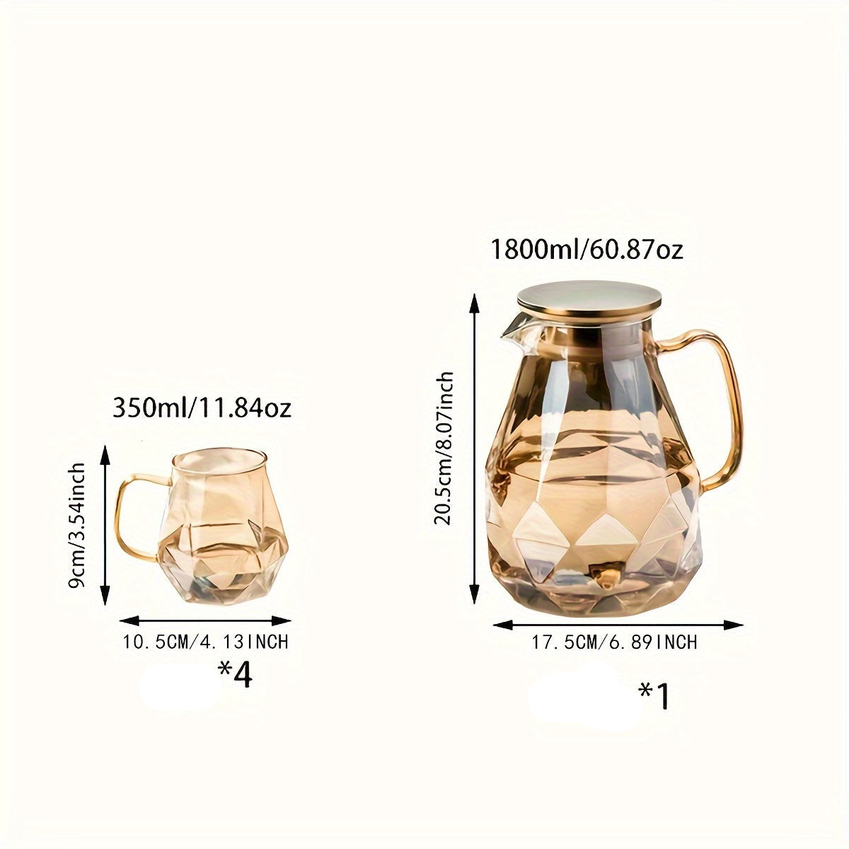 Jarra Térmica de Vidro Borossilicato com 4 Copos