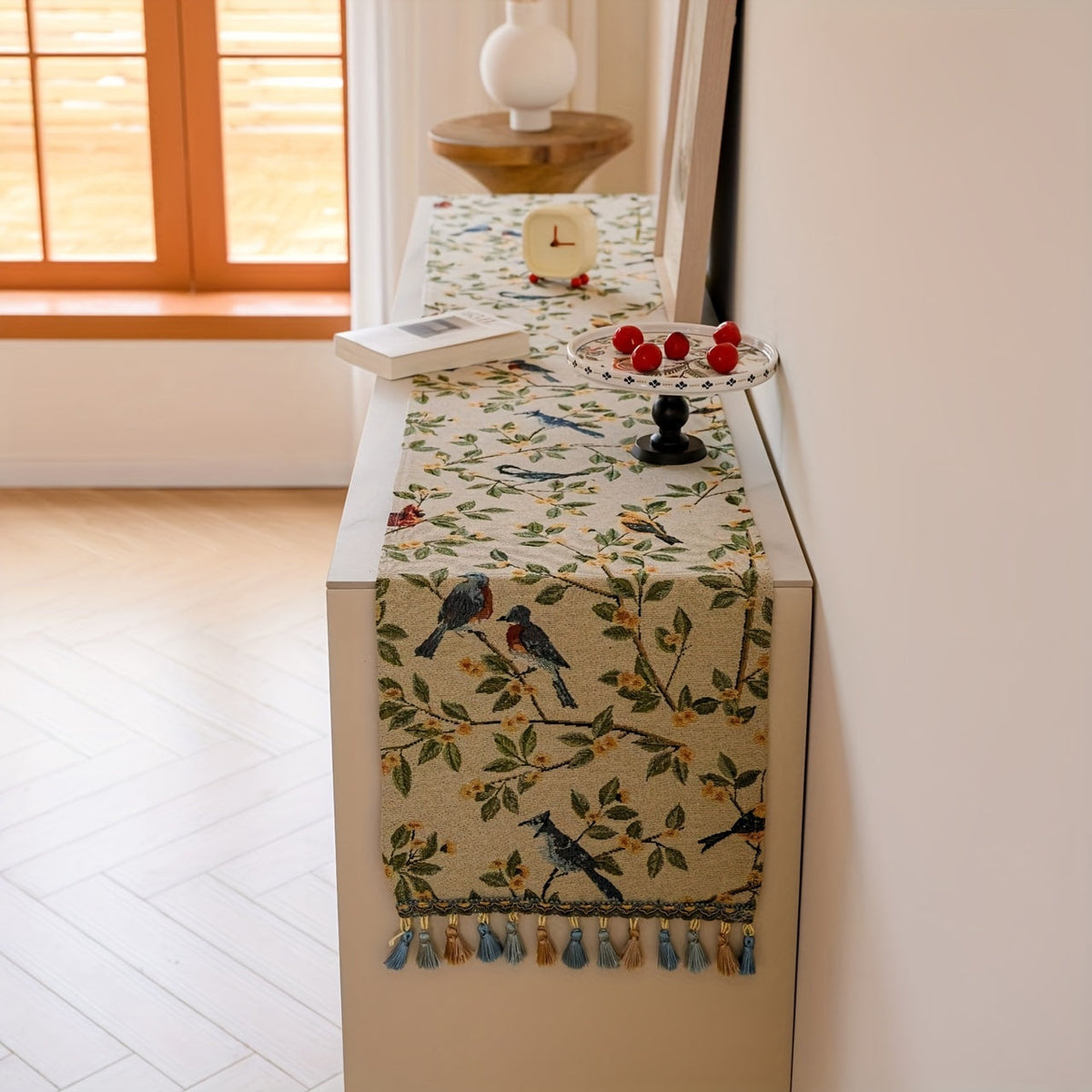 Caminho de Mesa Algodão Floral em Tassel