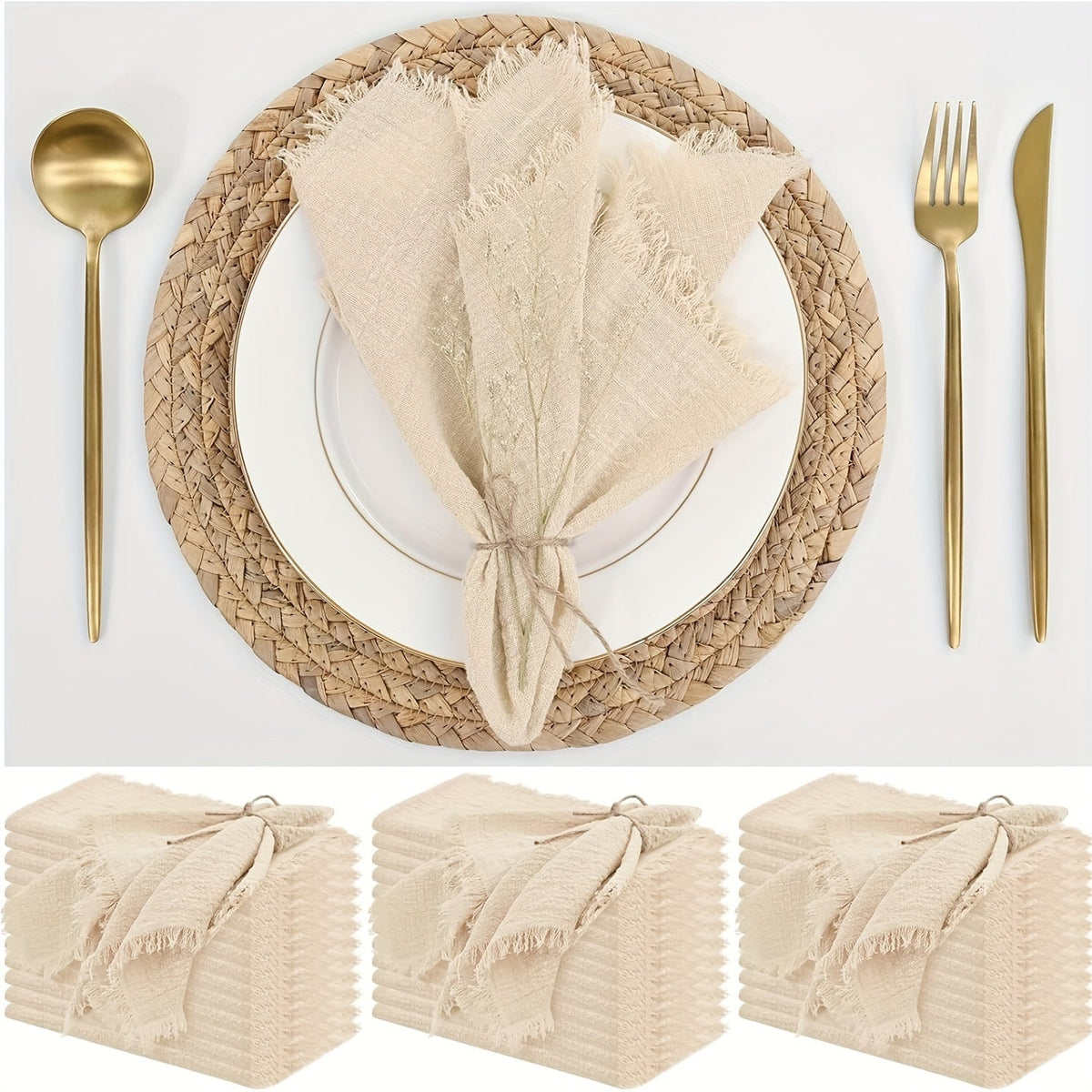 KIT de 36 Guardanapos de Gaze com Acabamento Dourado