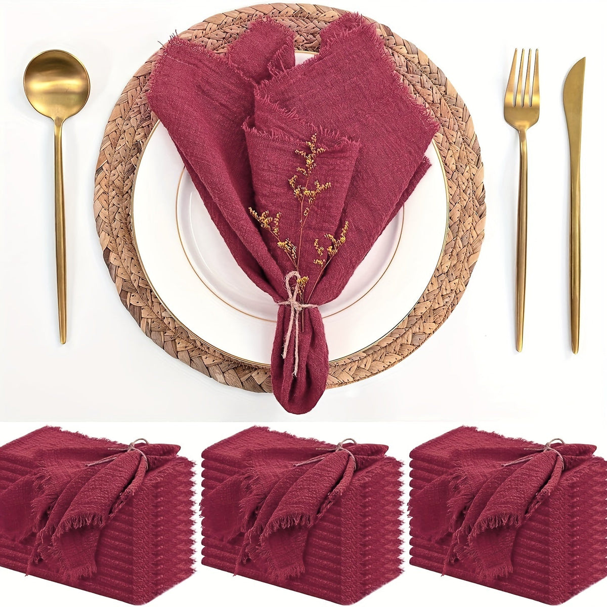KIT de 36 Guardanapos de Gaze com Acabamento Dourado