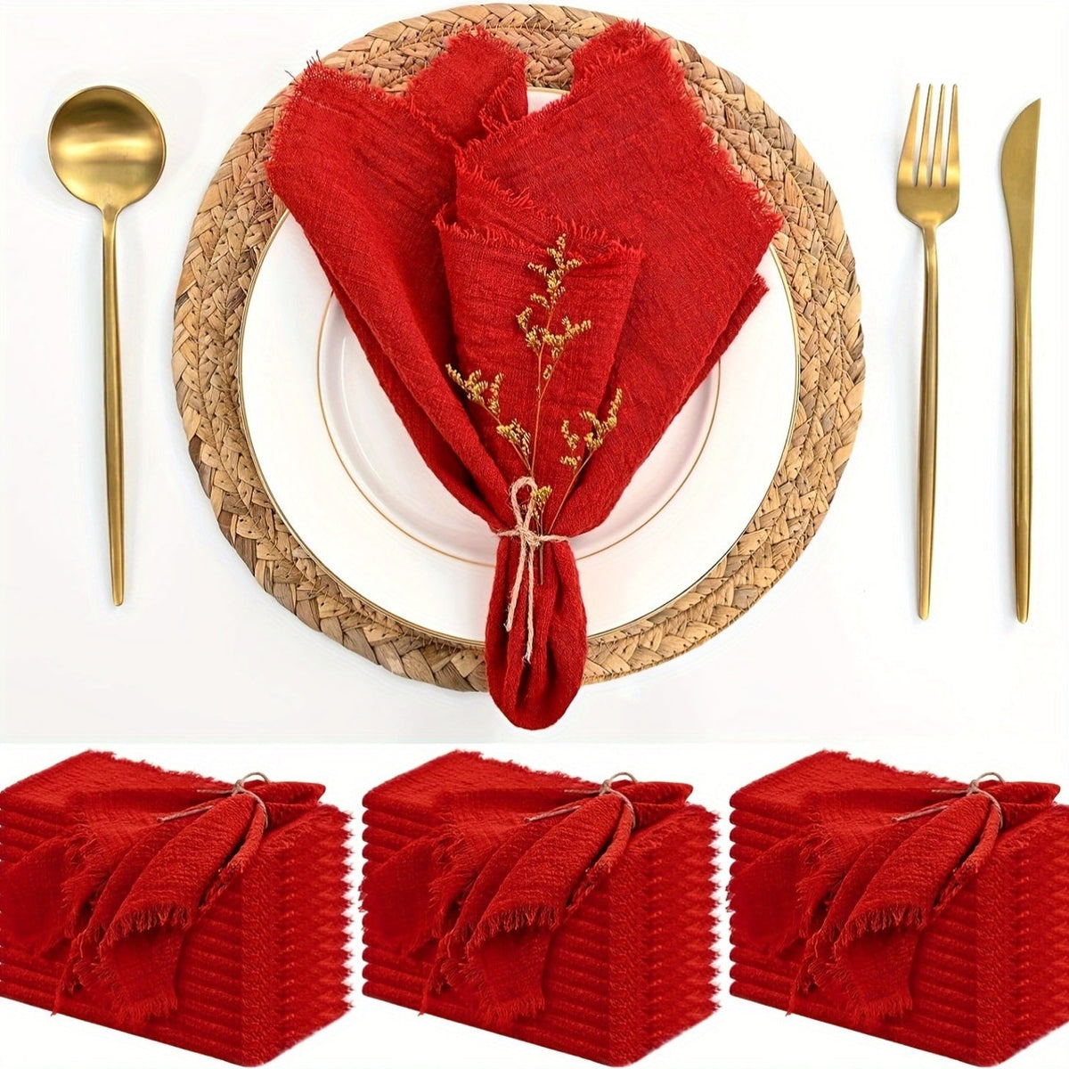 KIT de 36 Guardanapos de Gaze com Acabamento Dourado
