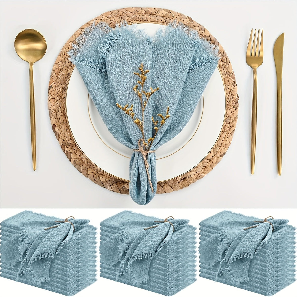 KIT de 36 Guardanapos de Gaze com Acabamento Dourado