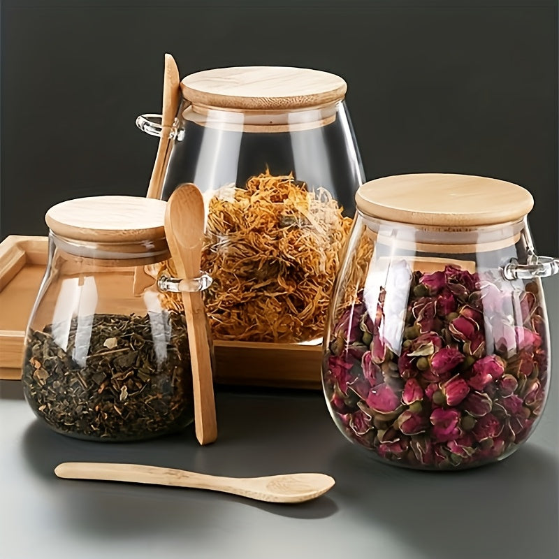 Conjunto de Pote de Vidro com Colher e Tampa Selada