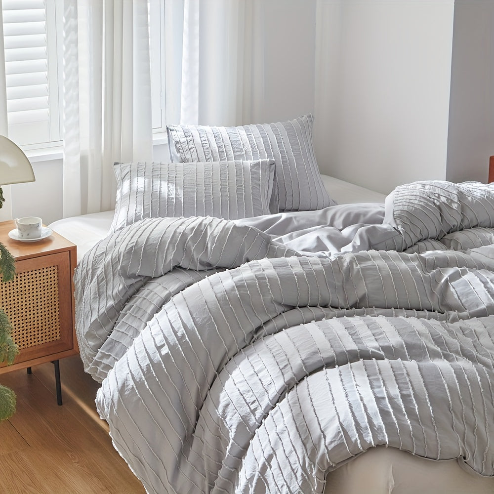 Jogo de Cama Listrado com Bordado Elegante