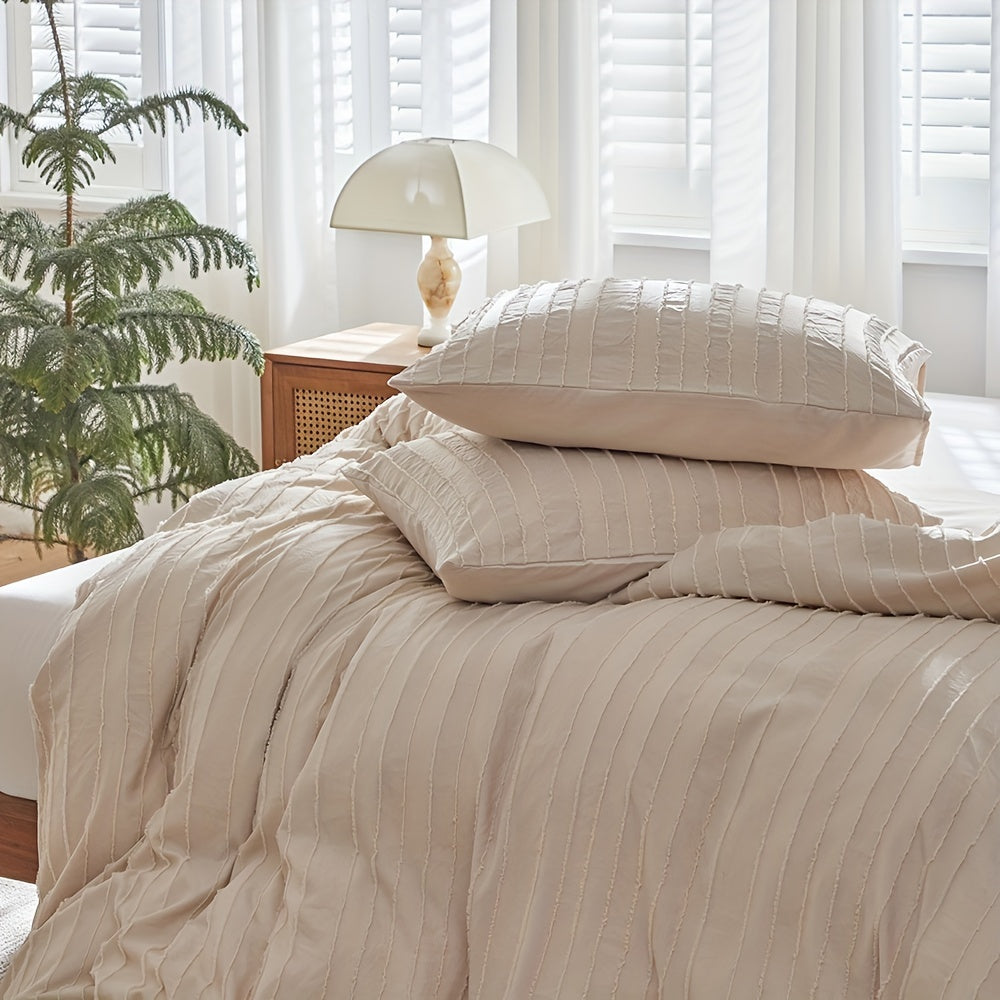Jogo de Cama Listrado com Bordado Elegante