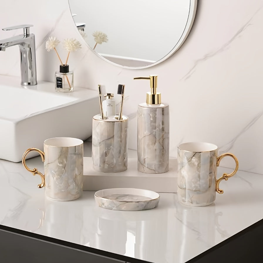 Kit Acessórios para Banheiro 5 Peças Cerâmica Mármore