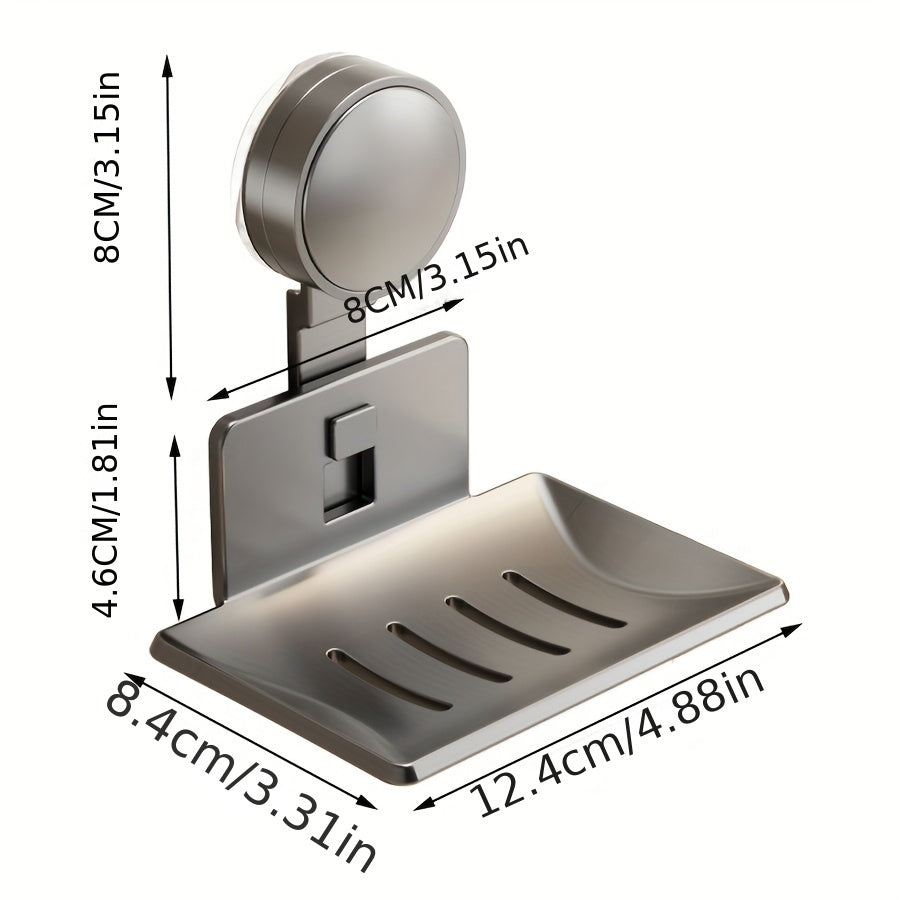 Modern Gray Metal Soap Holder with Suction Cup Mount