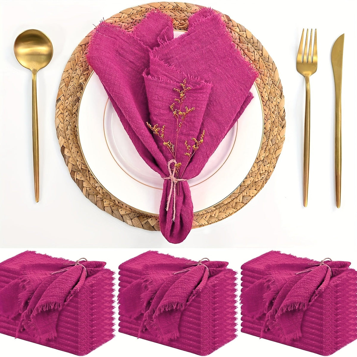 KIT de 36 Guardanapos de Gaze com Acabamento Dourado