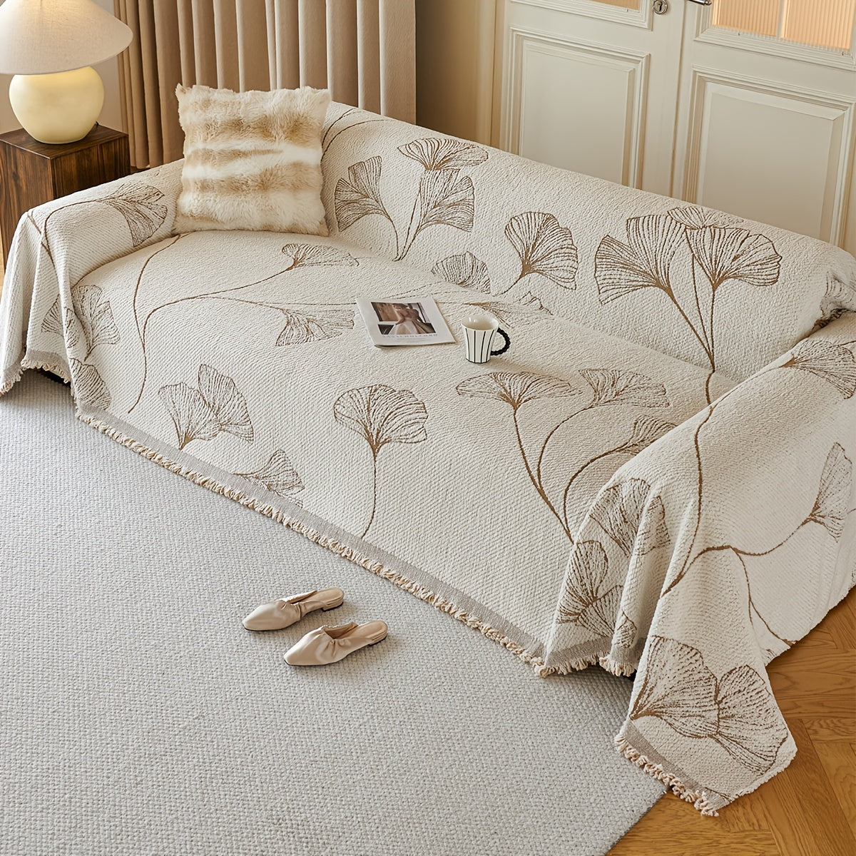 Capa de Sofá Plush Outono Design Floral Geométrico