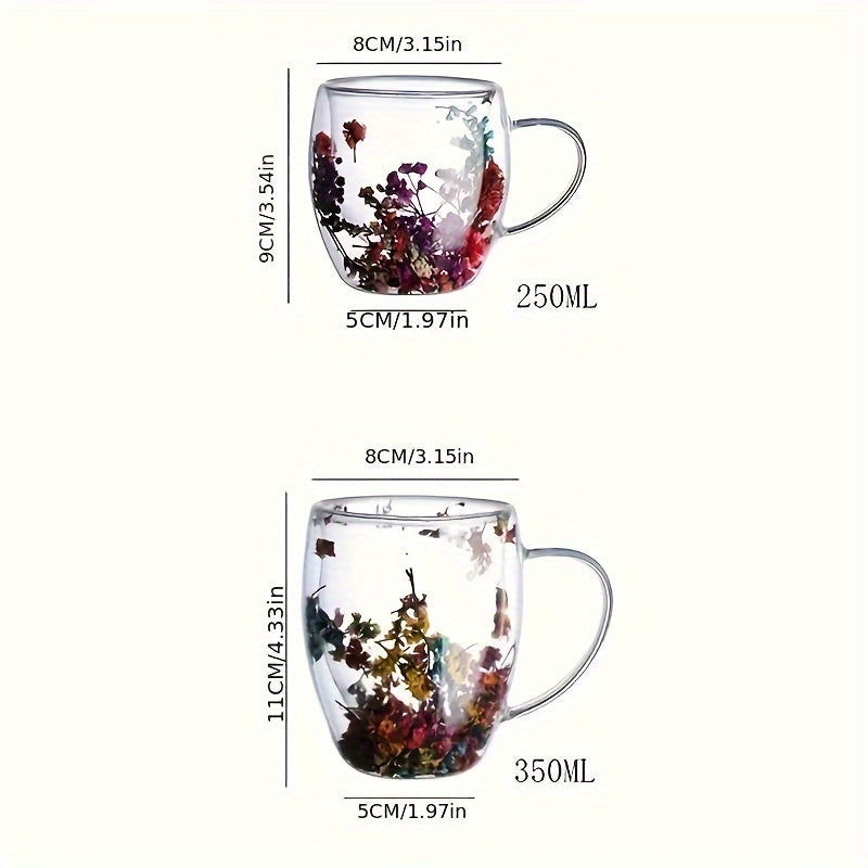 Caneca de Vidro Dupla Camada com Estampa Floral