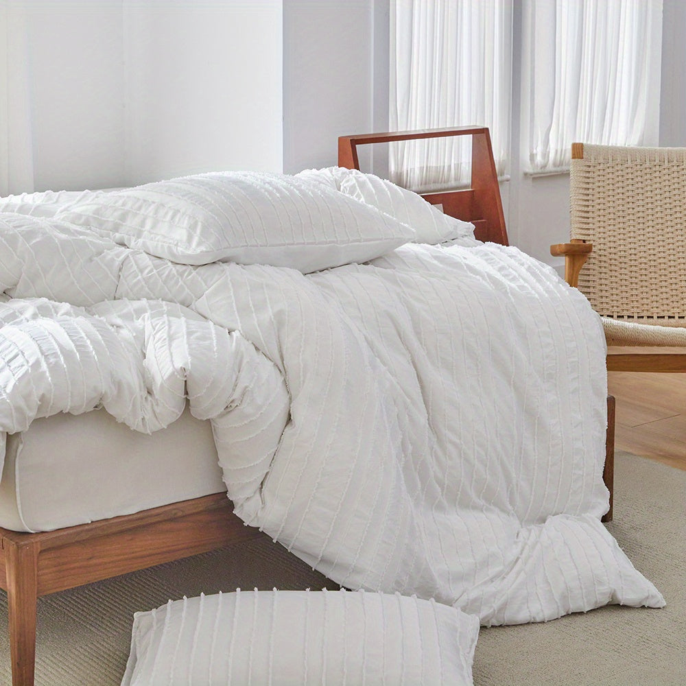 Jogo de Cama Listrado com Bordado Elegante