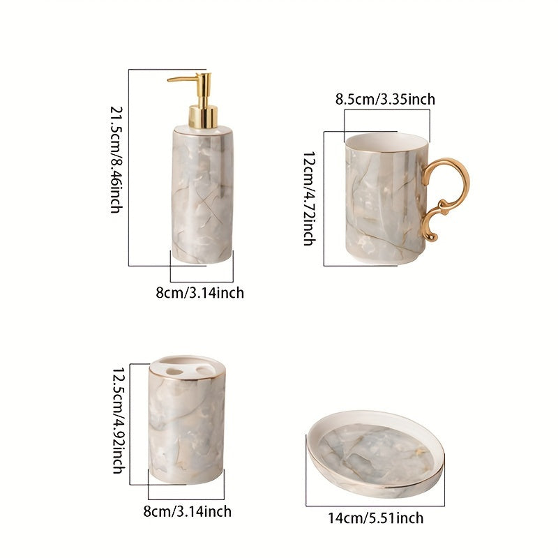 Kit Acessórios para Banheiro 5 Peças Cerâmica Mármore