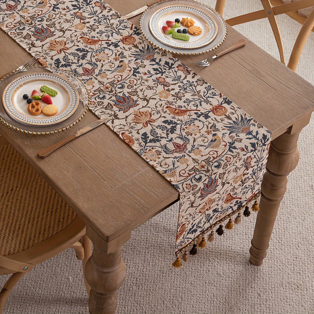 Caminho de Mesa Jacquard Floral & Pássaros