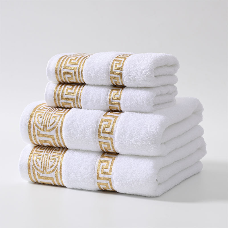 Jogo de Toalhas de Fibra de Bambu Bordado Luxuoso com Fio Dourado