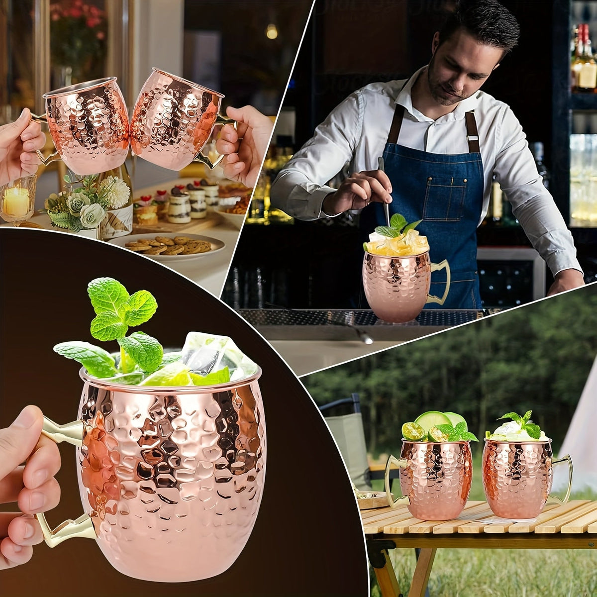 Conjunto Canecas Moscow Mule em Cobre Martelado