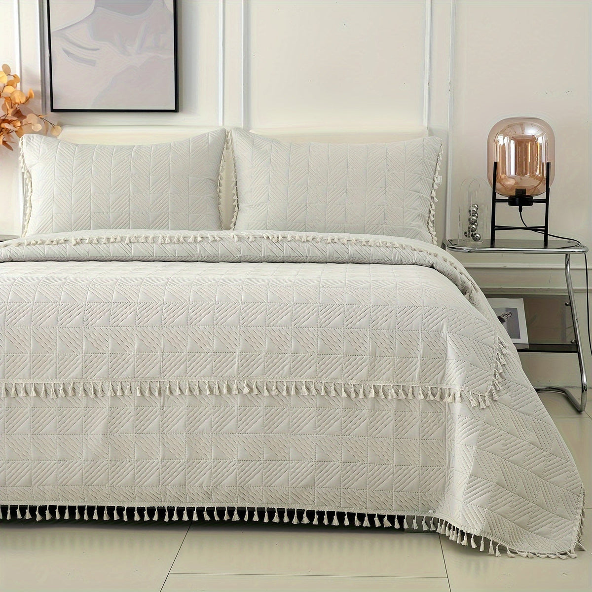 Cobre-Leito Quadrado com Tassel Macio