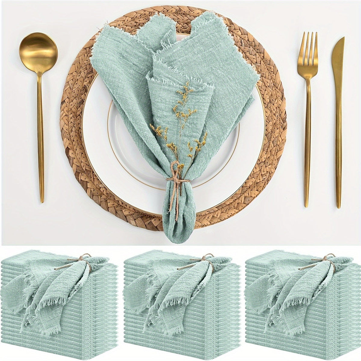 KIT de 36 Guardanapos de Gaze com Acabamento Dourado