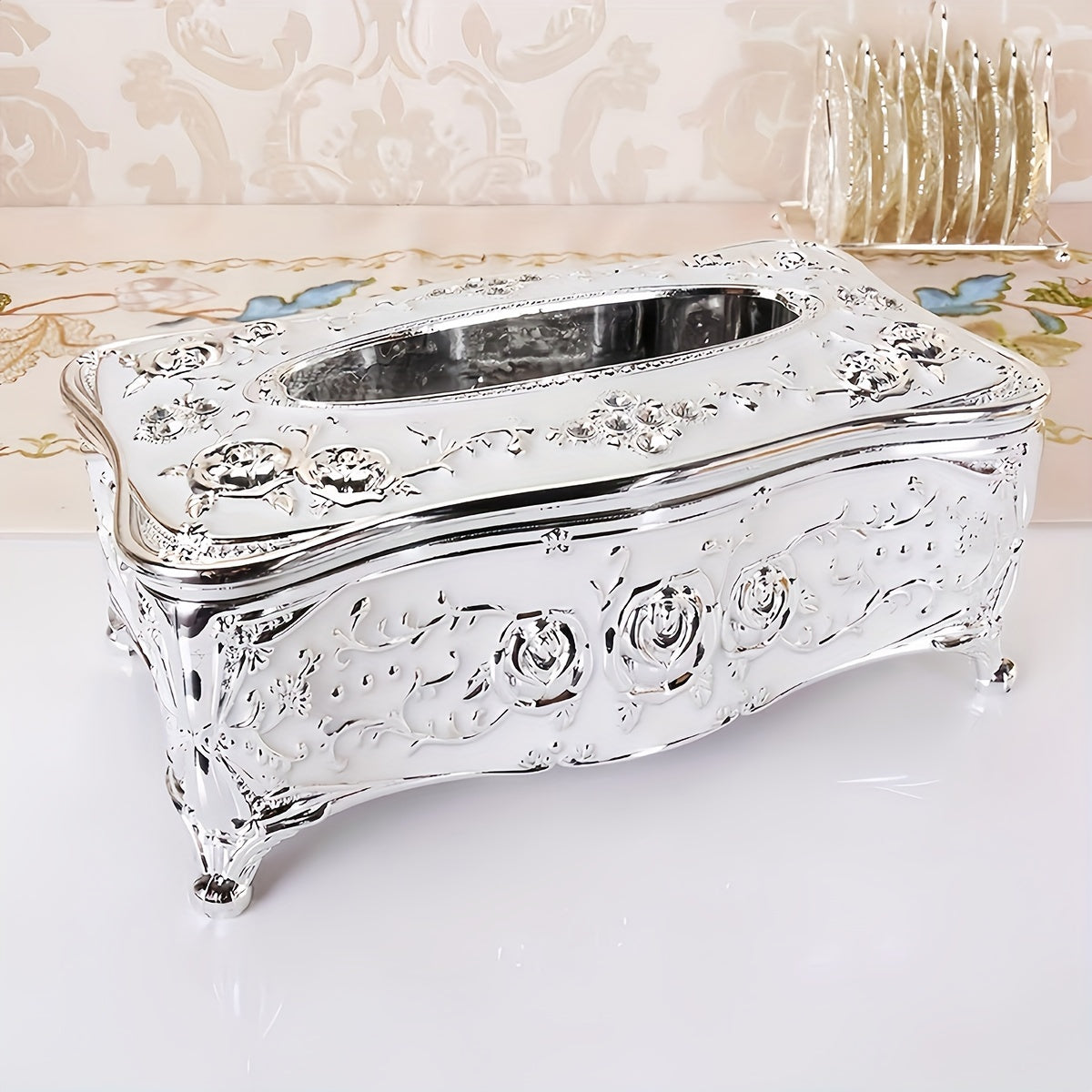 Porta-Lenços Luxuoso com Estampa de Rosas Design Europeu
