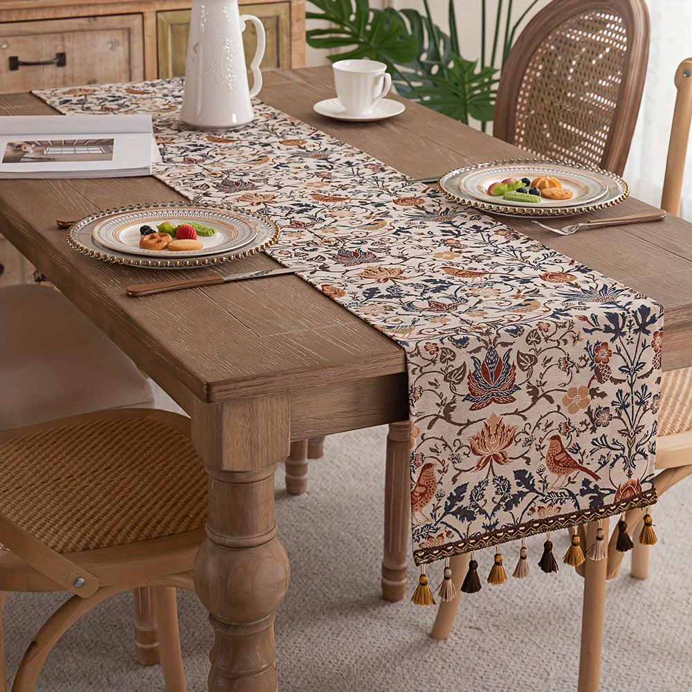 Caminho de Mesa Jacquard Floral & Pássaros