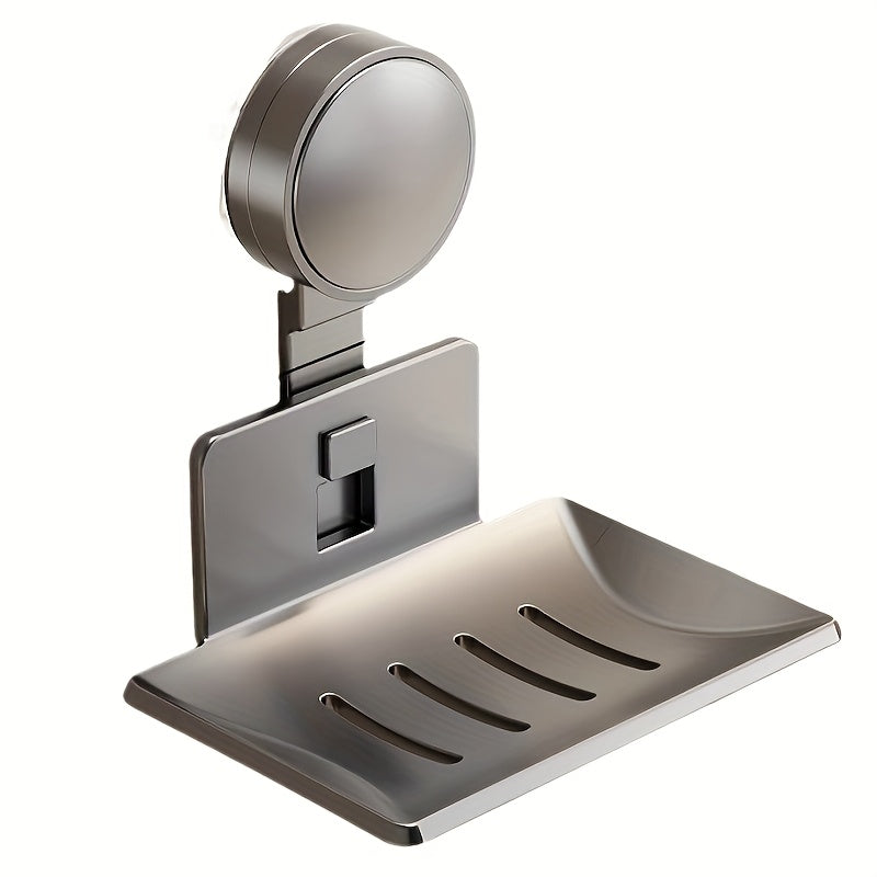 Modern Gray Metal Soap Holder with Suction Cup Mount