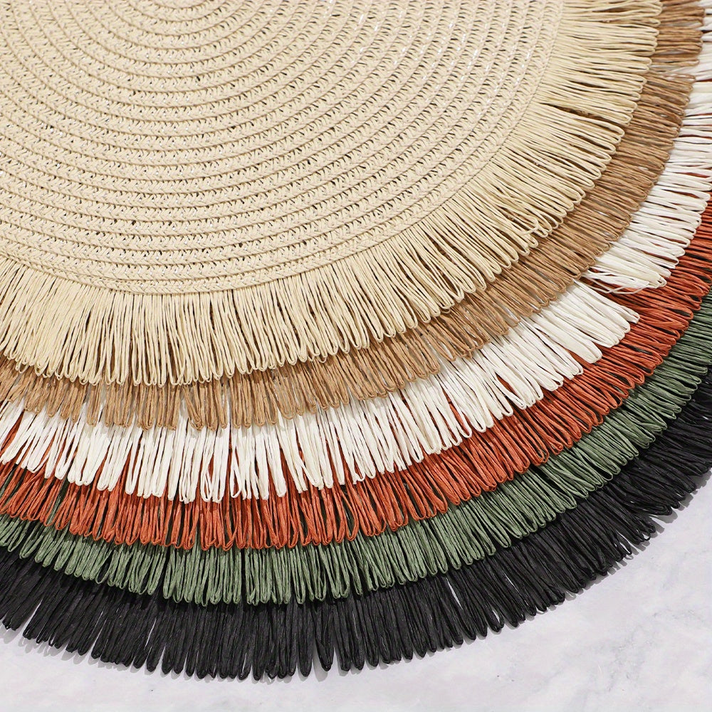 Jogo de Sousplats Artesanal Redondos com Tassel e Isolamento Térmico