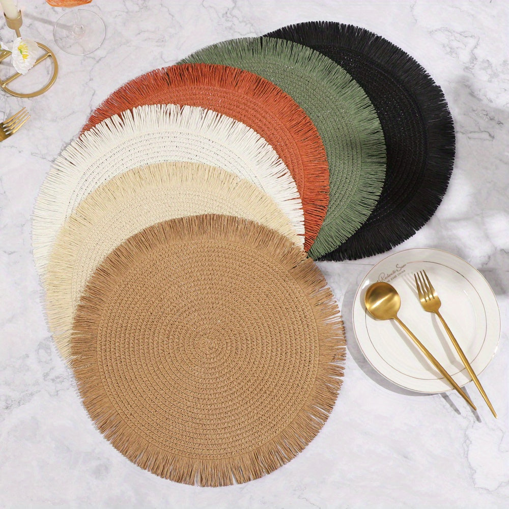 Jogo de Sousplats Artesanal Redondos com Tassel e Isolamento Térmico