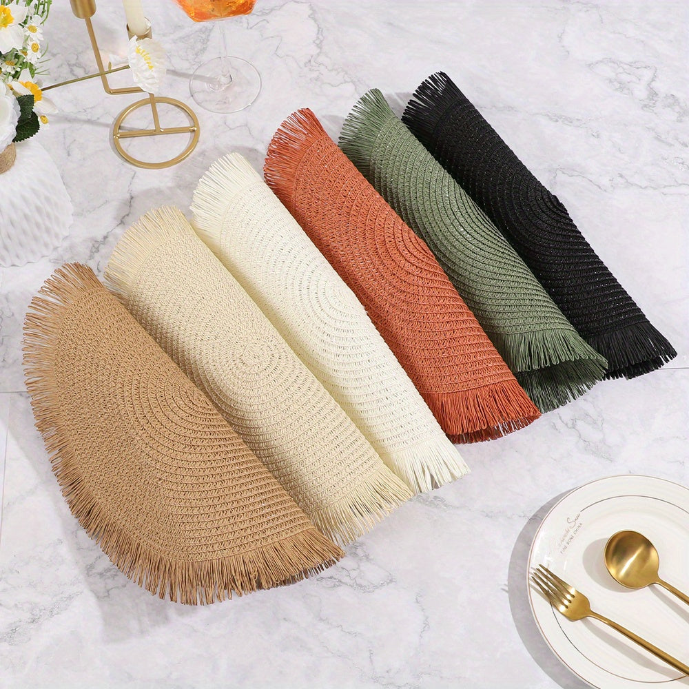 Jogo de Sousplats Artesanal Redondos com Tassel e Isolamento Térmico